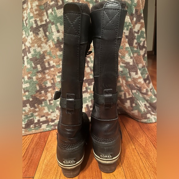 Sorel Conquest Carly nl2033-010 Black Leather Duck Boots size 9 - Picture 2 of 7